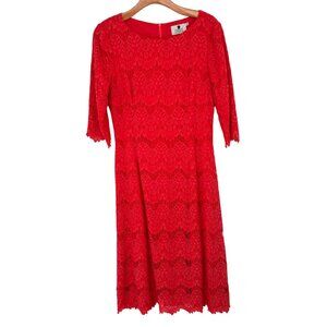 Dainty Jewells Red orange Lace Midi Dress Elbow-Length Sleeves womens size mediu